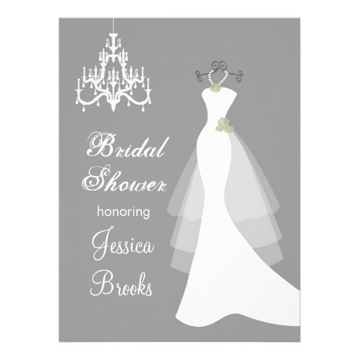 Gown, chandelier on gray Bridal Shower Invitation