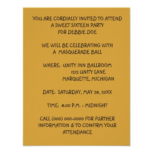 GR8 SWEET SIXTEEN 16 MASQUERADE PARTY INVITATION