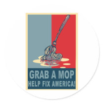 Grab a Mop and Help Clean Up America Pop Art Tee stickers by Scarebaby Grab a Mop and Help Clean Up America Pop Art Tee stickers