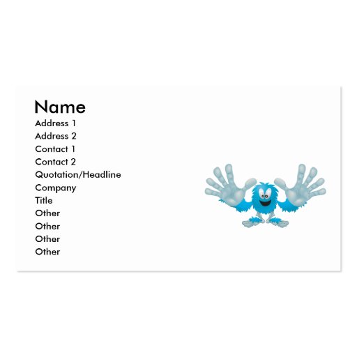grabby slap ten furry blue goofy monster business cards (front side)
