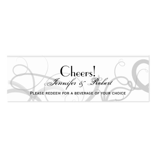 Grace: Dramatic Swirls Grey Wedding Drink Ticket Business Card Templates (front side)