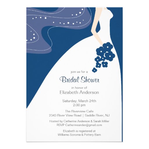 Graceful Blue Bride Bridal Shower Invitation Blue