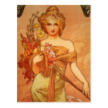 Graceful Lady with Flowers Vintage Postcard