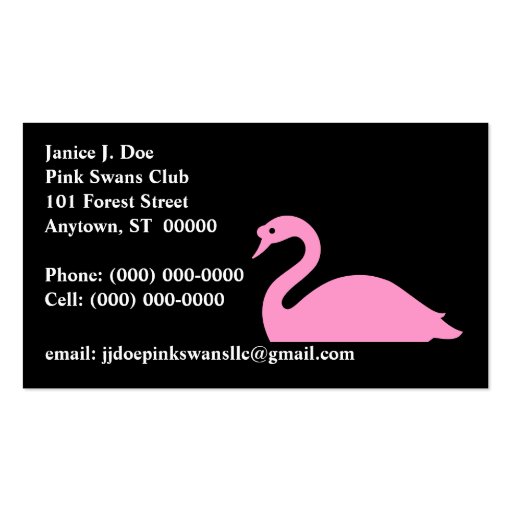 Graceful Pink Swan Front & Back ~ BUSINESS CARD (front side)