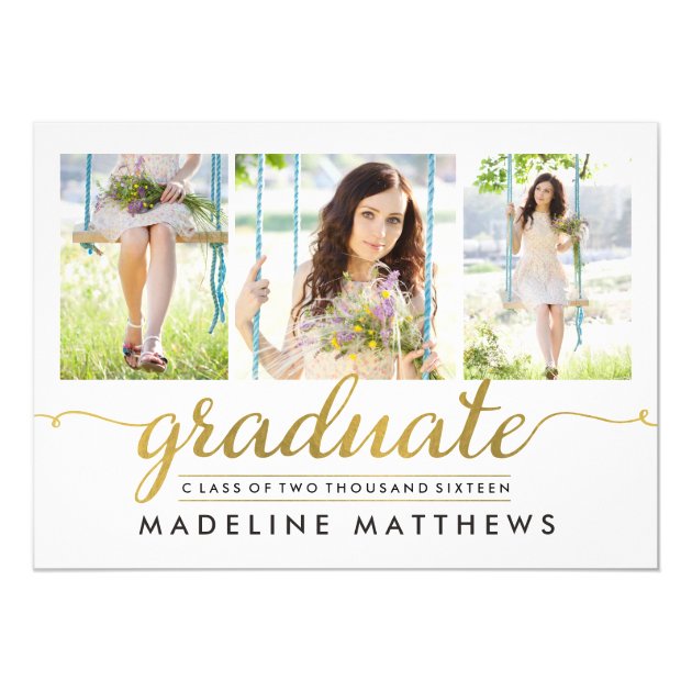 Graceful Script Editable Color Graduation Invite (front side)