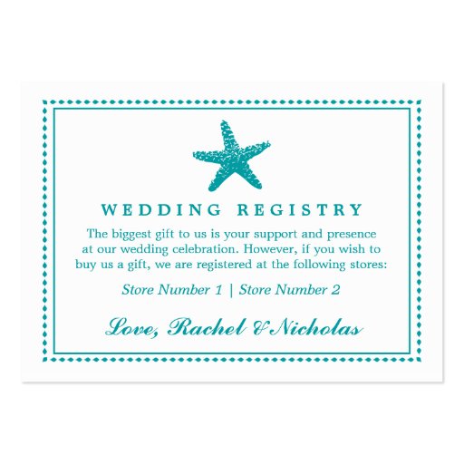 Graceful Starfish | Wedding Gift Registry Business Card (front side)