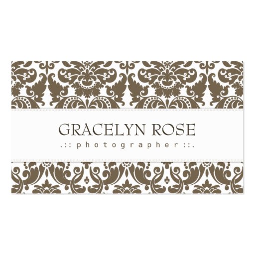 Gracelyn Brown Damask Chic Business Card (front side)