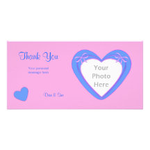 Gracias - los corazones azules en rosa tarjetas personales con fotos