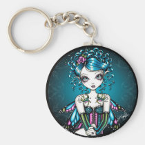 couture, fairy, swallow, tattoo, swallows, butterfly, rose, teal, aqua, fantasy, art, fine, myka, jelina, gothic, characters, Chaveiro com design gráfico personalizado