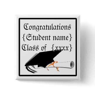 Grad Cap Tilt w/ School Colors Black and Gold button