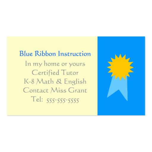 Grade School Tutor Business Cards Template (front side)