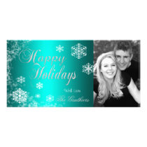 Gradient Teal Snowflake Holiday Winter Photo Card