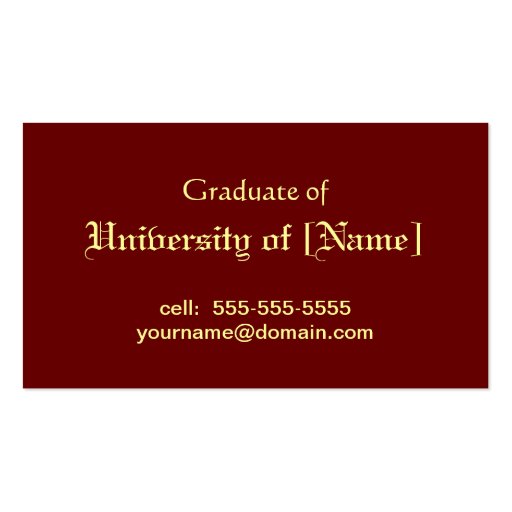 Graduatation Name and Contact Cards Business Cards (back side)
