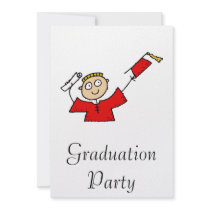 Graduate Boy Cute Red Custom Invite