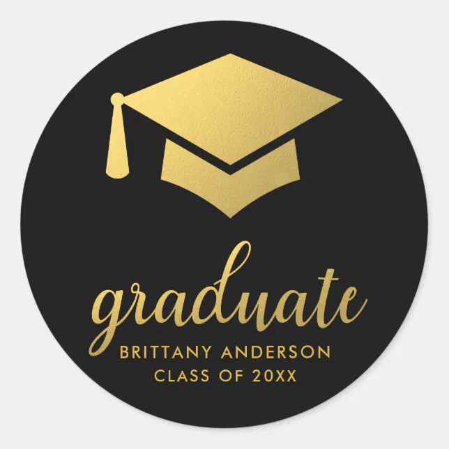 Graduate Gold And Black Classic Round Sticker Zazzle