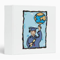 Graduate holding up the world binders
