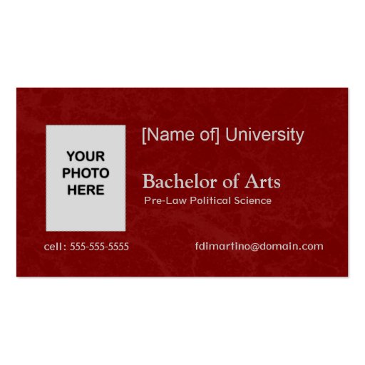 Graduate Name Card with Photo - Maroon Marbled Business Card Templates (back side)