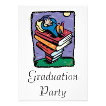 Graduate on stack of books invitations