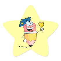 graduate pencil cartoon ringing a bell stickers