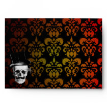 Graduated red,  yellow damask and Steampunk skull Envelope