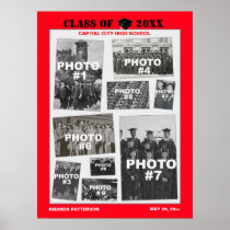 Graduation 9 Photos Collage Poster Red posters