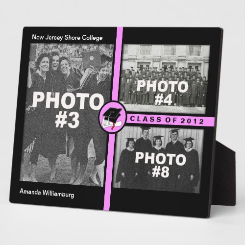 Graduation Add 3 Photo Plaque Pink fuji_plaque