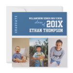 Graduation Announcement 3 Photo Collage in Blue