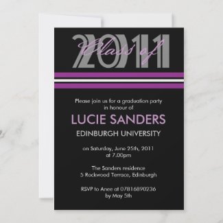 Graduation Announcement Black & Purple Stripes invitation