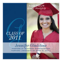 Graduation Announcement Monogram Name Photo Blue