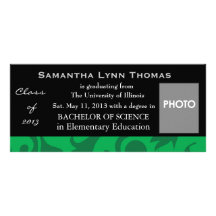 Graduation Announcement or Invitation green Personalized Rack Card