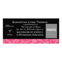 Graduation Announcement or Invitation pink Rack Card Design