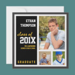 Graduation Announcement with 3 Photos Black Gold