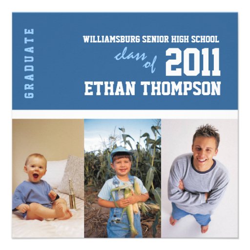 Graduation Announcement with 3 Photos in Blue