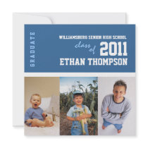 Graduation Announcement with 3 Photos in Blue