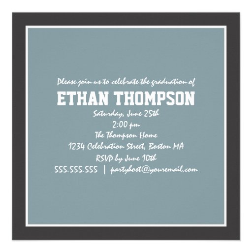 Graduation Announcement with 3 Photos Steel Blue
