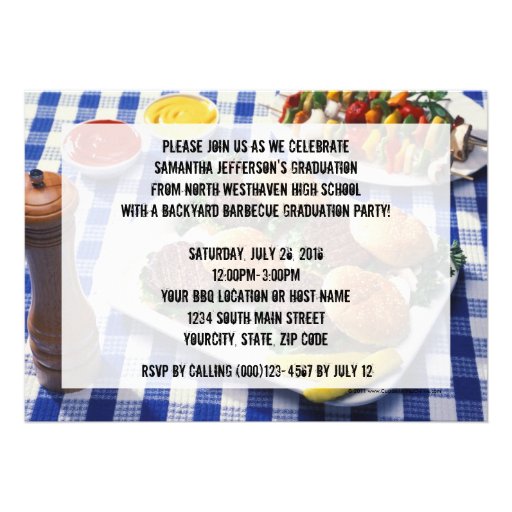 Graduation Barbeque, Burgers on Table Personalized Custom Invitations