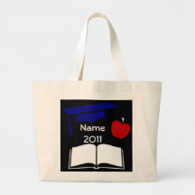 Graduation Cap Book Apple on Black Tote Bag