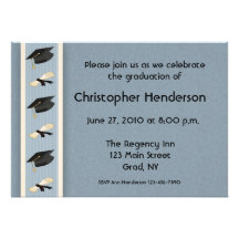 Graduation Cap Border Blue Invitation