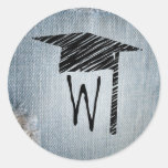 Graduation Cap Monogram Sticker - Faded Blue Jeans