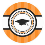 Graduation Cap Stripes Label (Orange) Round Sticker