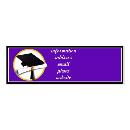 Graduation Cap w/Diploma - Purple Background Business Card Templates (back side)