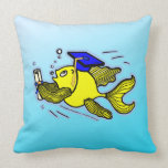 Graduation Fish Graduate funny comic blue cushion pillows