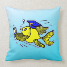 Graduation Fish Graduate funny comic blue cushion Pillow