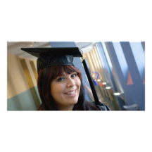 Graduation Girl in Cap and Gown Personalized Photo Card