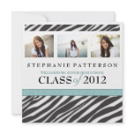 Graduation Glamour Girl Zebra Print with Aqua Personalized Announcements