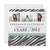Graduation Glamour Girl Zebra Print with Aqua Personalized Announcements