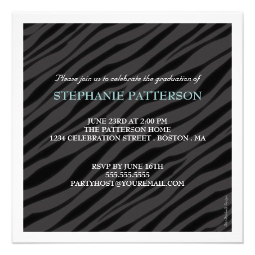 Graduation Glamour Girl Zebra Print with Aqua Personalized Announcements