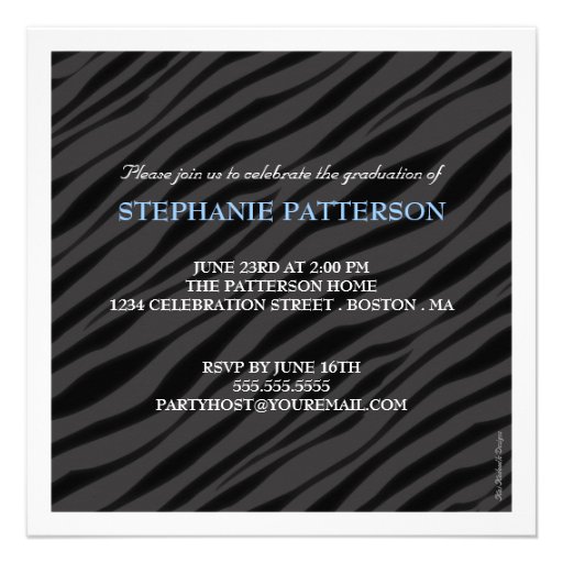 Graduation Glamour Girl Zebra Print with Blue Personalized Announcement
