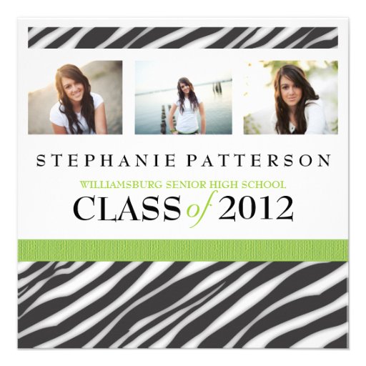 Graduation Glamour Girl Zebra Print with Green Announcement (front side)