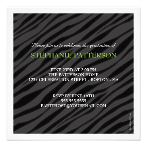 Graduation Glamour Girl Zebra Print with Green Announcement